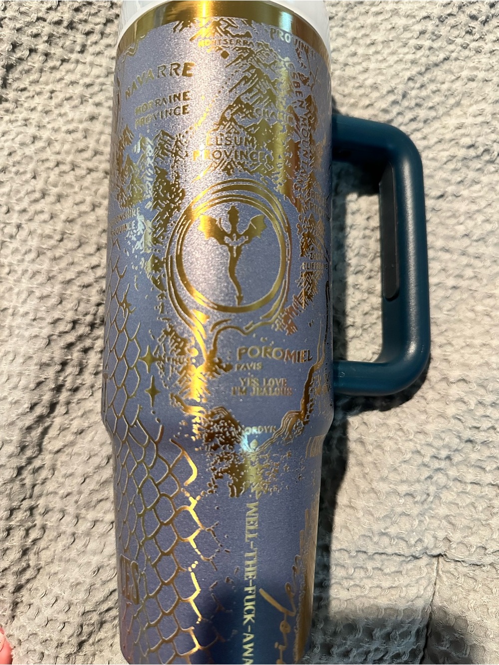 Onyx Storm laser engraved Blue and Gold Insulated 30 oz Tumbler with Handle/Lid